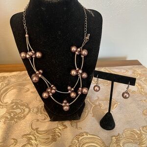 Whimsy Purple Pearl Necklace & Earring Set